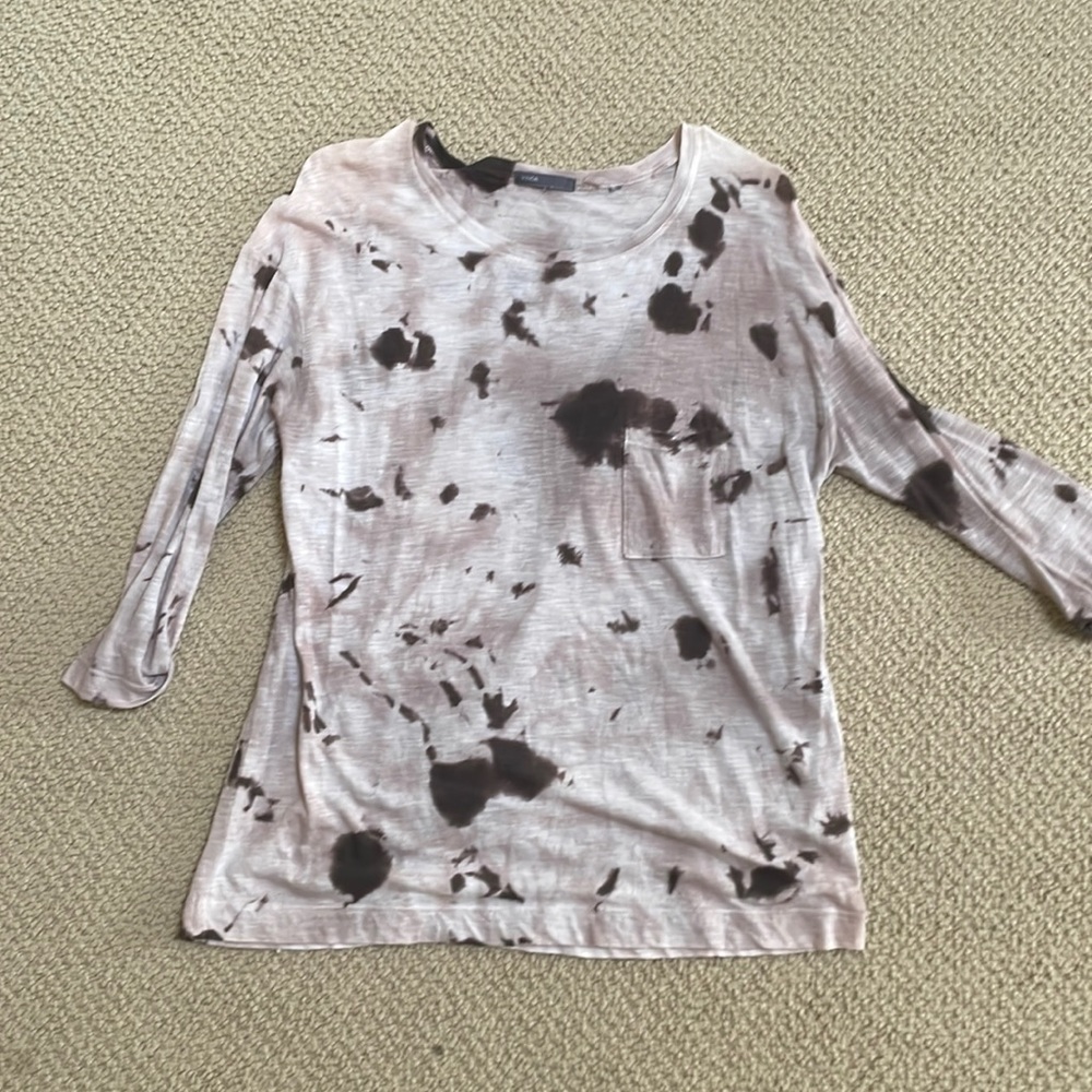 Vince 3/4 sleeve brown tie dye. Size medium light weight cotton